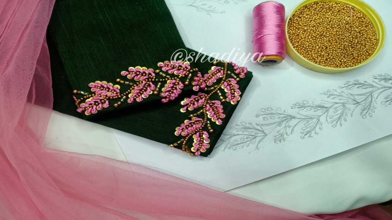 Hand embroidery easy border design for kurti salwar sleeves|long french knot sleeve embroidery
