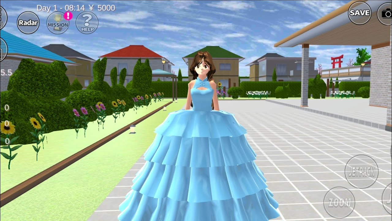 🌸👑💙 Flower Style Blue Princess Gown in Sakura School Simulator
