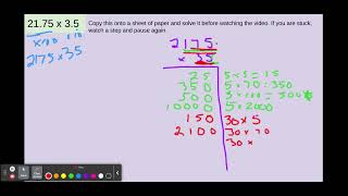Multiplying decimals partial products