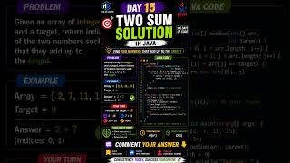 🚀 Day 15: Two Sum Solution in JavaYesterday you tried… today here’s the answer 👀[2,7,11,15]