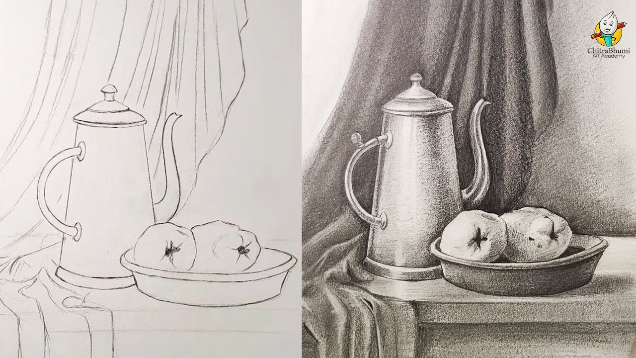 Still Life Drawing Step By Step/Pencil Shading Process of Pots/Pencil  Drawing For Beginners/ - You…