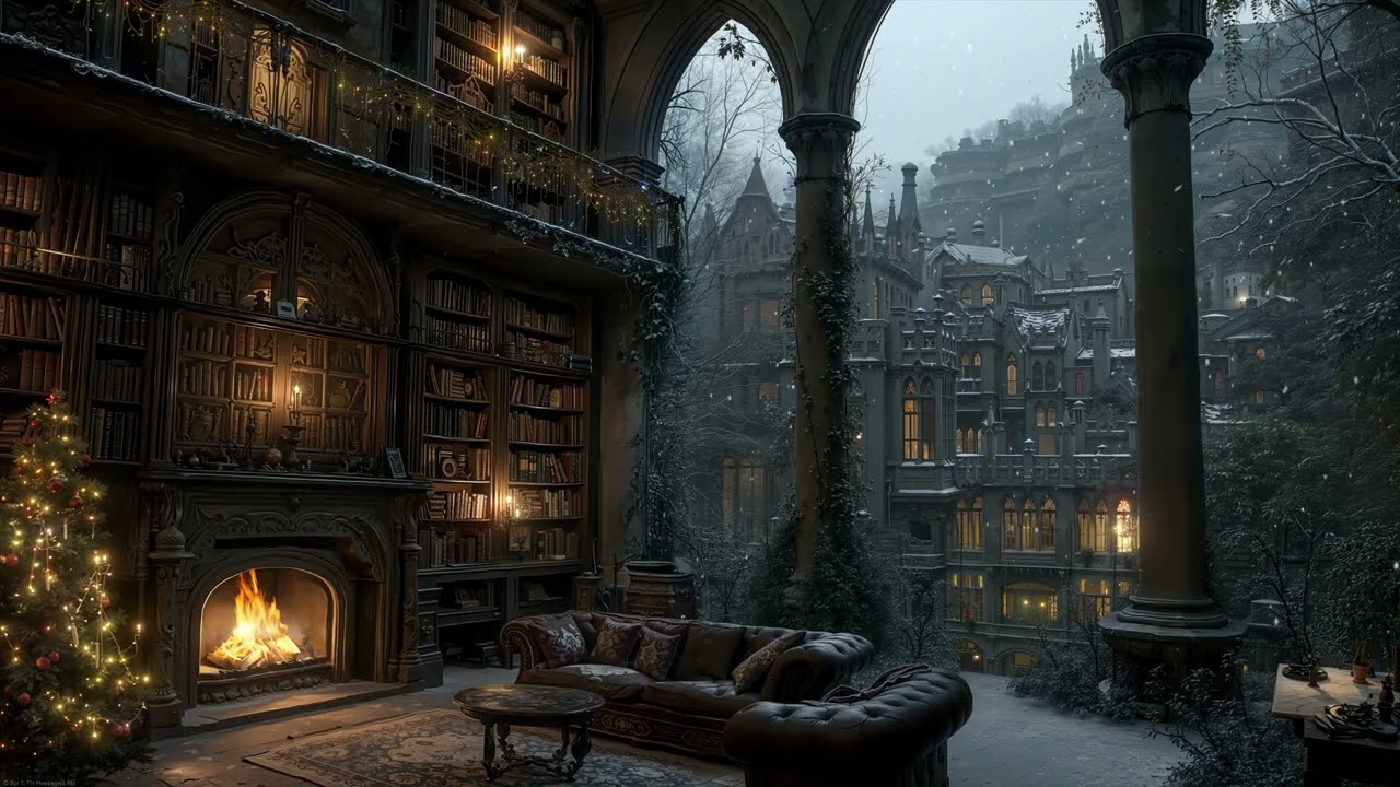 Cozy Winter Balcony ❄️ Snowy Gothic Study Room ❄️ Dark Academia Playlist for Writing, Reading