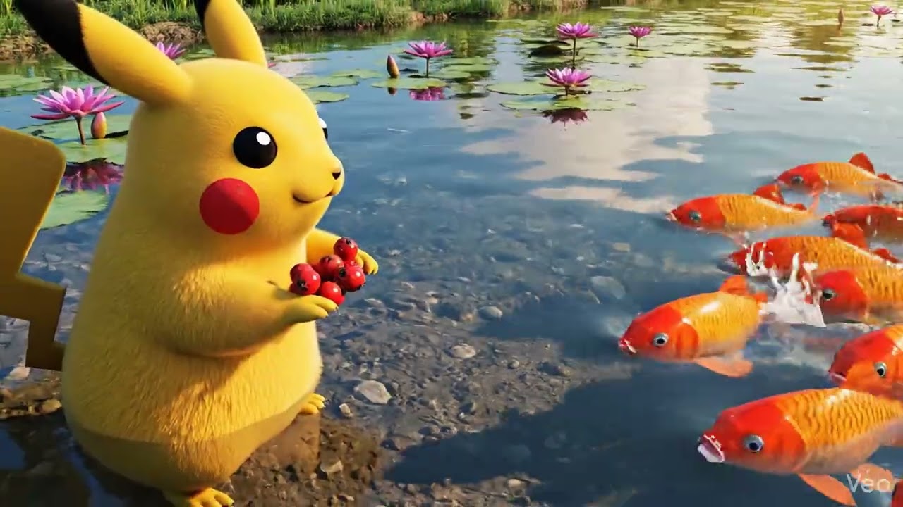 Pikachu enjoying nature and feeding the koi fish.✨Like and Subscribe if you love Pokémon