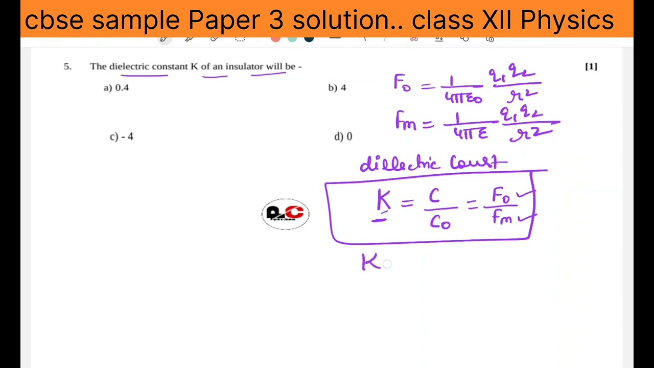Q5.The dielectric constant K of an insulator will be a) 0.4 b) 4 c) - 4 d) 0