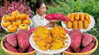 Making HANDMADE FRIED SWEET POTATO CAKE | Cooking Crispy Traditional Food for Sell at the Market