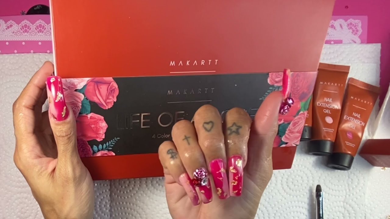 Life of a rose 🌹 Makartt polygel kit review & using dual forms first time 🌹♥️