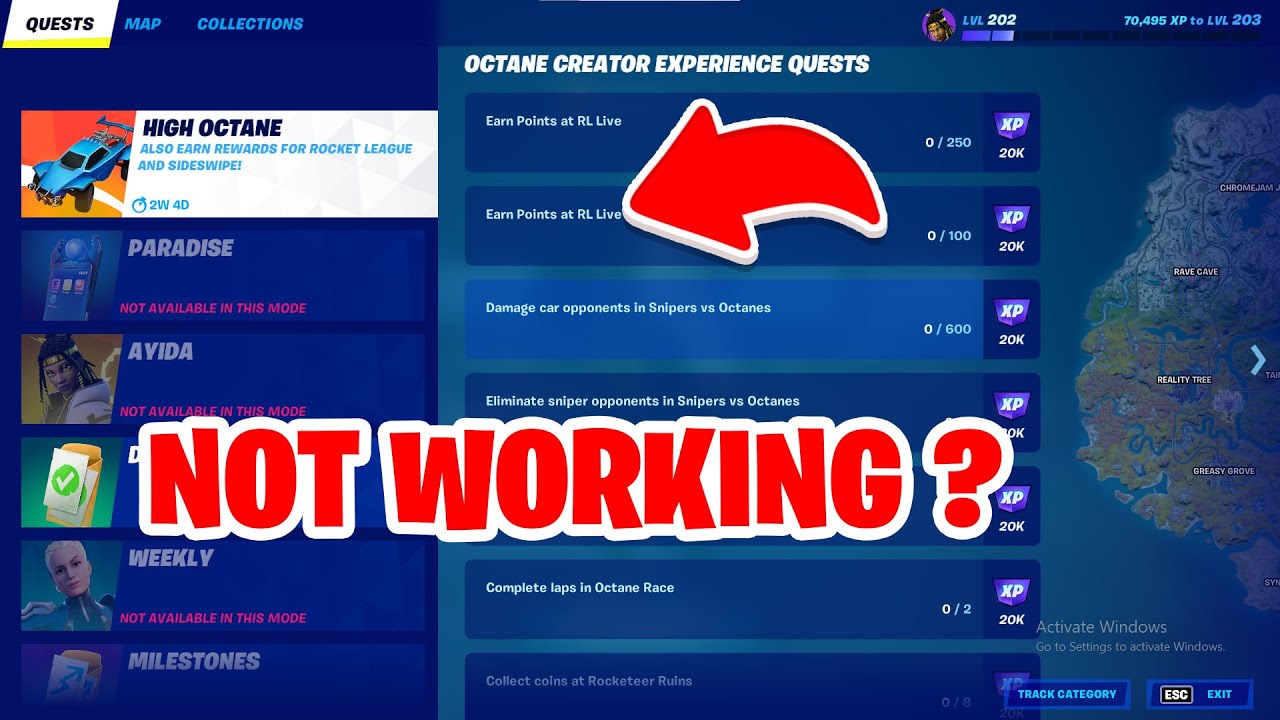 Earn Points at RL Live Fortnite Map Code is not working & Rocketeer