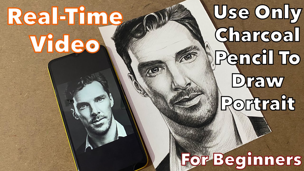 Use Only Charcoal Pencil to Draw Portrait | Real-Time Video| For ...