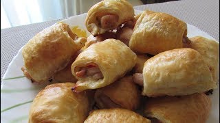 Рулетики с курицей в слоёном тесте Рулетики с курицей в слоёном тесте