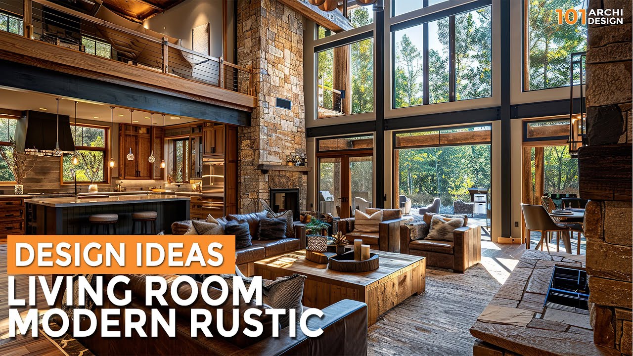 Living Room Interior Design Combines Rustic and Modern Elements - YouTube