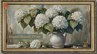 FREE TV ART AMBIENT SCREENSAVER BACKGROUND FRAMED HYDRANGEA FLORAL PAINTING NO SOUND WALLPAPER 4K
