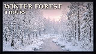 Snowy winter forest with a brook through the window | 8 hours, quiet stream & soft wind screenshot 3