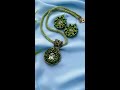 Green jewelry set / beaded necklace with pendant / beaded earrings / spring gift for woman / green