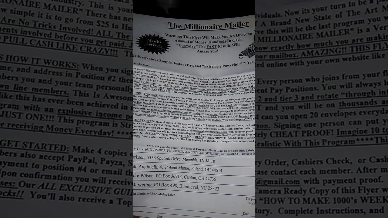 the millionaire mailer 25 flyer youtube the millionaire flyer