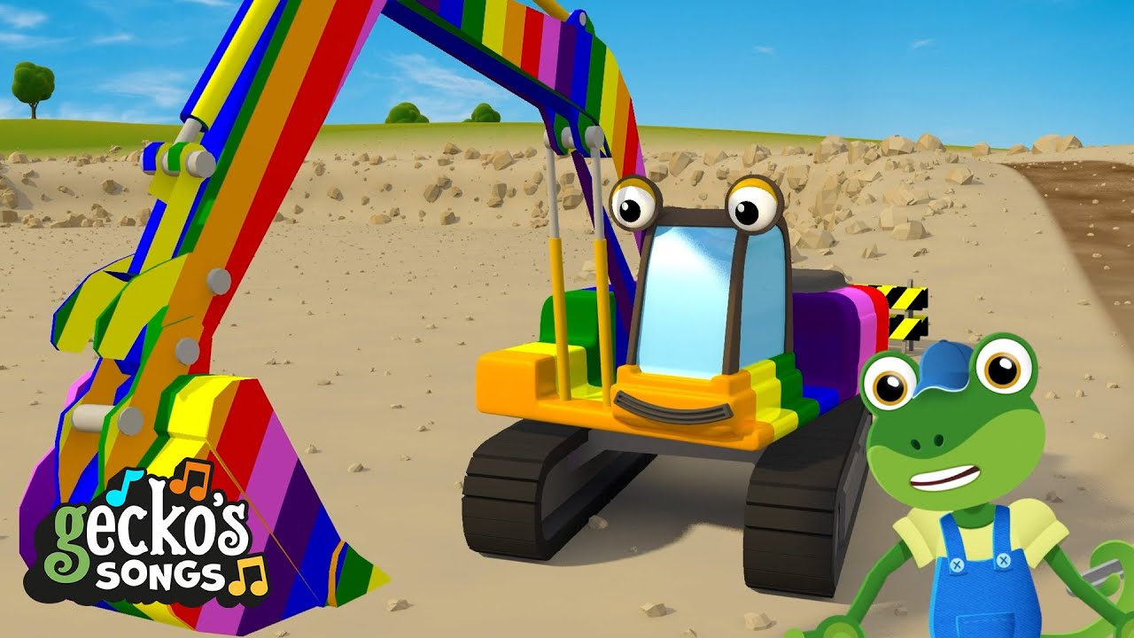 Rainbow Excavator Song | Gecko's Garage Songs｜Kids Songs｜Trucks for ...