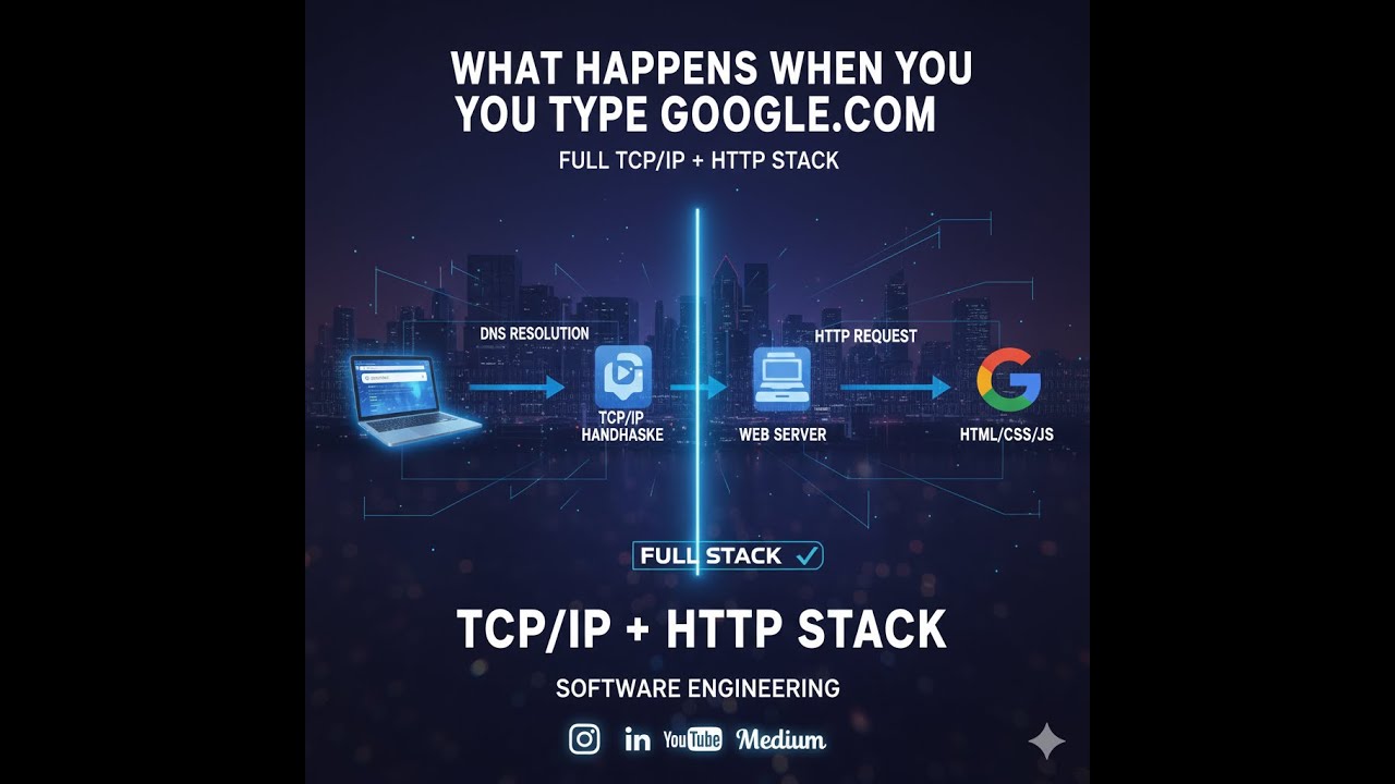 What Happens When You Type google.com (Full TCP/IP + HTTP Stack)🚀😊👍