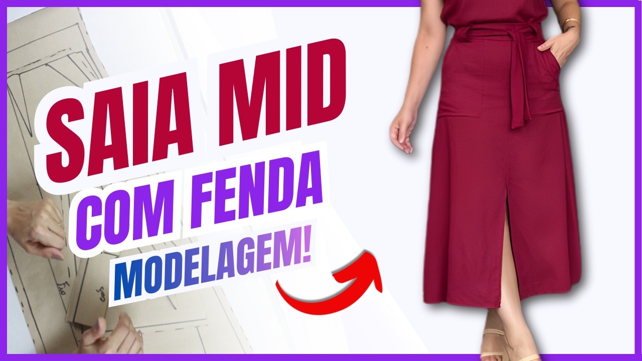 Modelagem de Saia Midi Evasê com Fenda