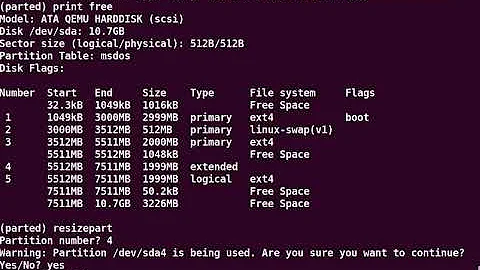 Resize an extended partition with free space