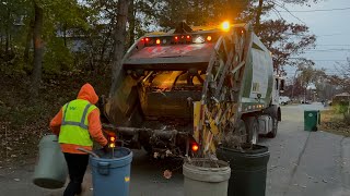 WM Garbage Truck VS Late Fall Leaf Collection