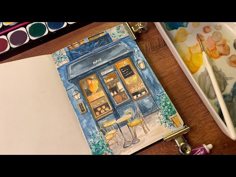 watercolor painting for beginners | cozy art | cafe watercolor painting 🖼