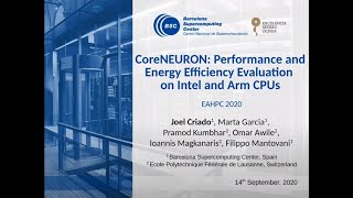 CoreNEURON: performance and energy efficiency evaluation on Intel and Arm CPUs