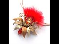 Кожаная брошь-кулон с перьями вышивкой бусинами и кристаллом цветок (2135)