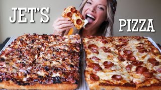 Pepperoni + BBQ Chicken Detroit-Style Pizza MUKBANG feat Jet's Pizza!
