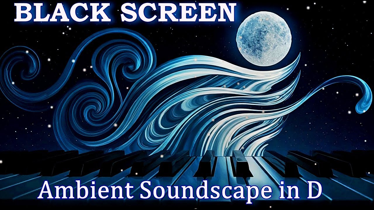 Ambient Piano Soundscape in D - Relaxing Sleep Music Black Screen, Meditative Background Music