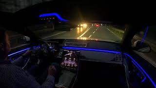 ASMR Highway Driving into the Night (No Talking, No Music) in the Mercedes S-Class