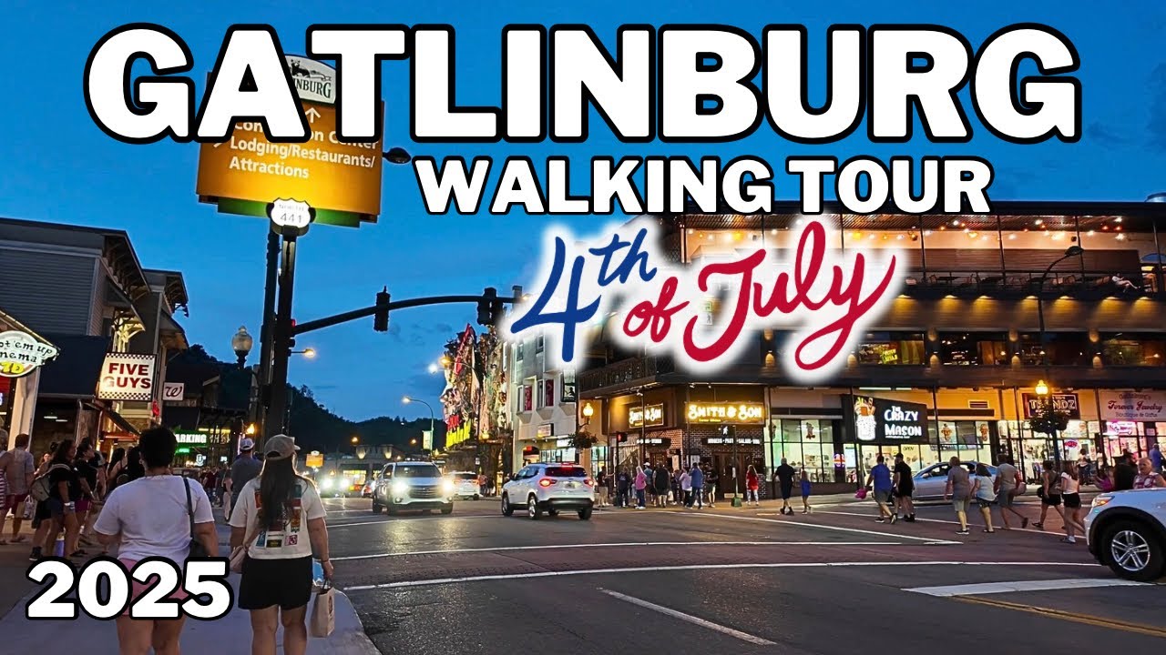 Gatlinburg, Tennessee-POV-Sunset Walking Tour 2025 4th of July Week: Sights and Sounds of the Strip