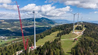 Vue aérienne de l’éolienne 1 sur le chantier de Grati, slalomant entre les 6 éoliennes - 30.08.2026
