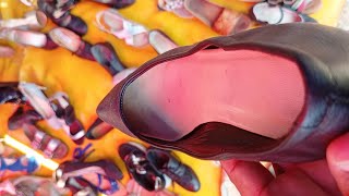 Black Suede Pointed Heels Found at Thrift Market | Insole Shows Real Wear Story