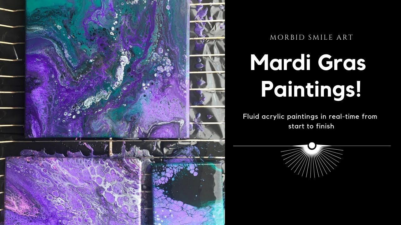 Purple and Pthalo Green Fluid Art in Real Time using Mardi Gras colors!