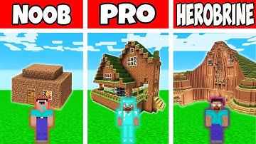 Minecraft Battle: NOOB vs PRO vs HEROBRINE: DIRT HOUSE BUILD CHALLENGE / Animation