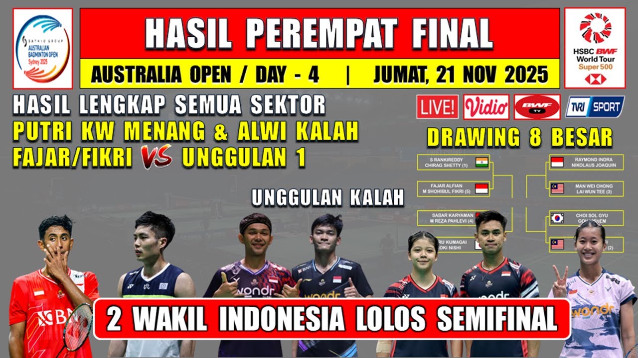 2 WAKIL INDONESIA LOLOS SEMIFINAL ~ Hasil 8 Besar Australia Open 2025 Hari Ini ~ PUTRI MENANG