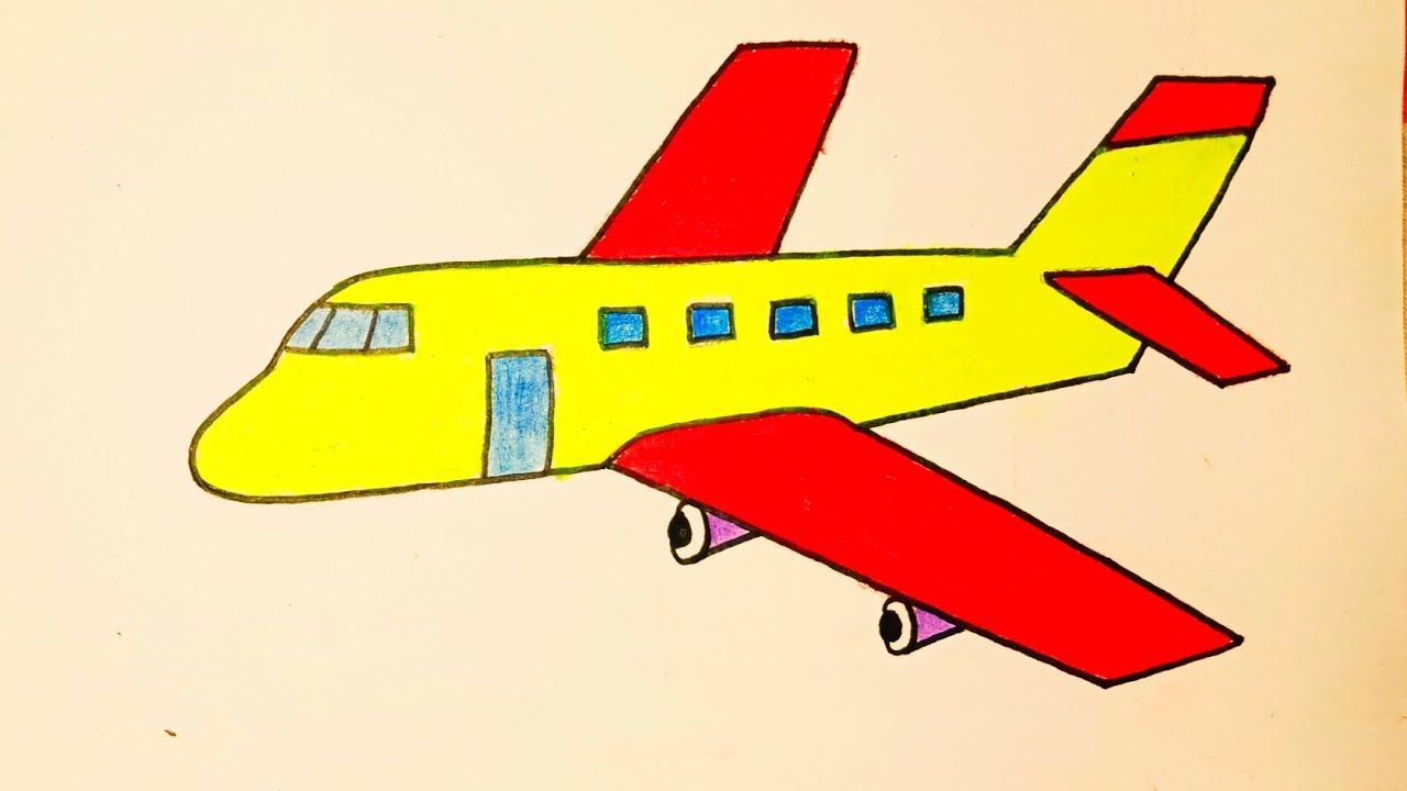 How to draw /step by step drawing of a aeroplane with colour for ...