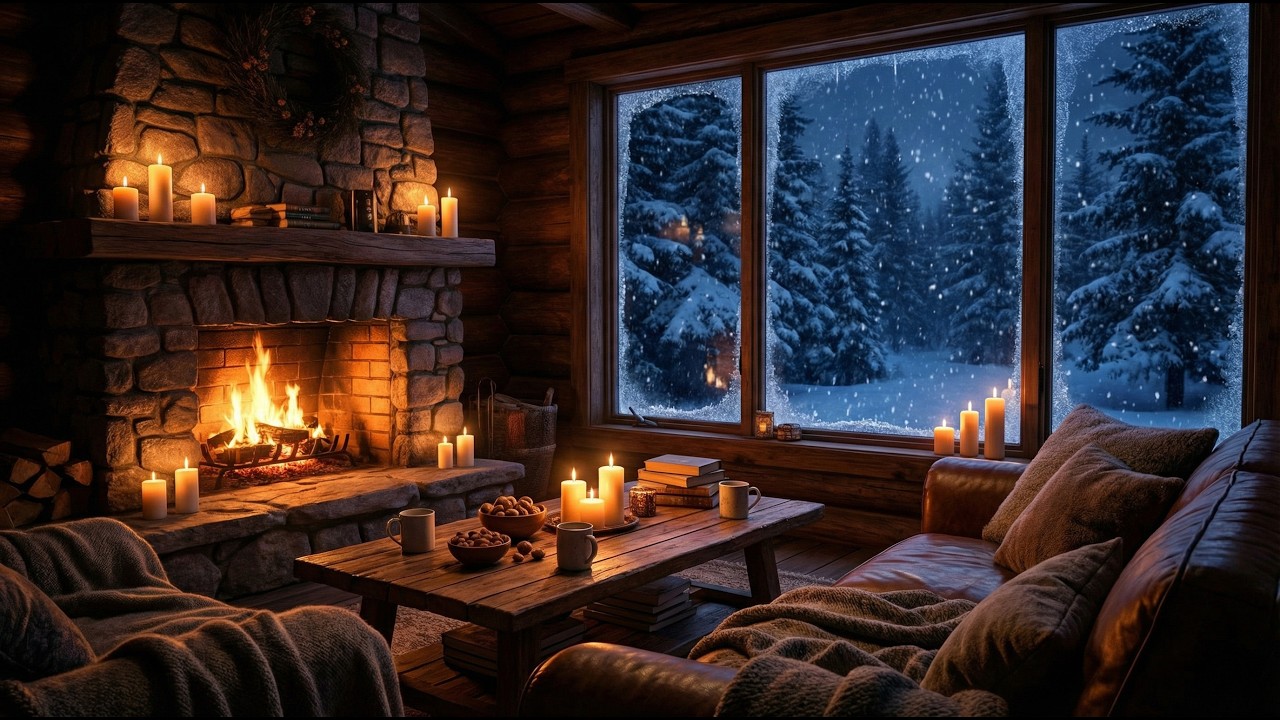 Cozy Fireplace & Soft Piano Music ❄️ Relaxing Winter Ambience for Deep Sleep & Focus