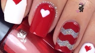 Chevron Heart Nails by The Crafty Ninja