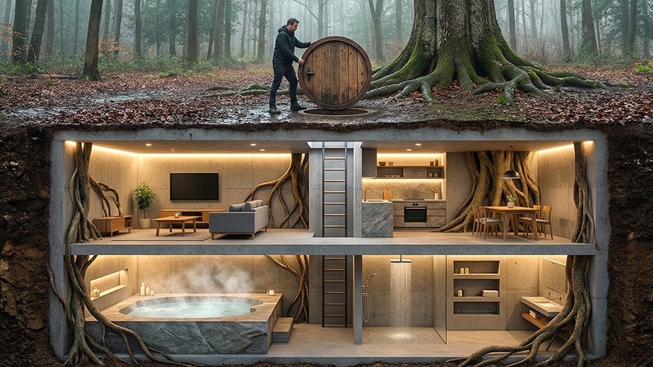 This Man USES ROOTS of a TREE to BUILD a Secret Mansion Underground | Forest Building ASMR