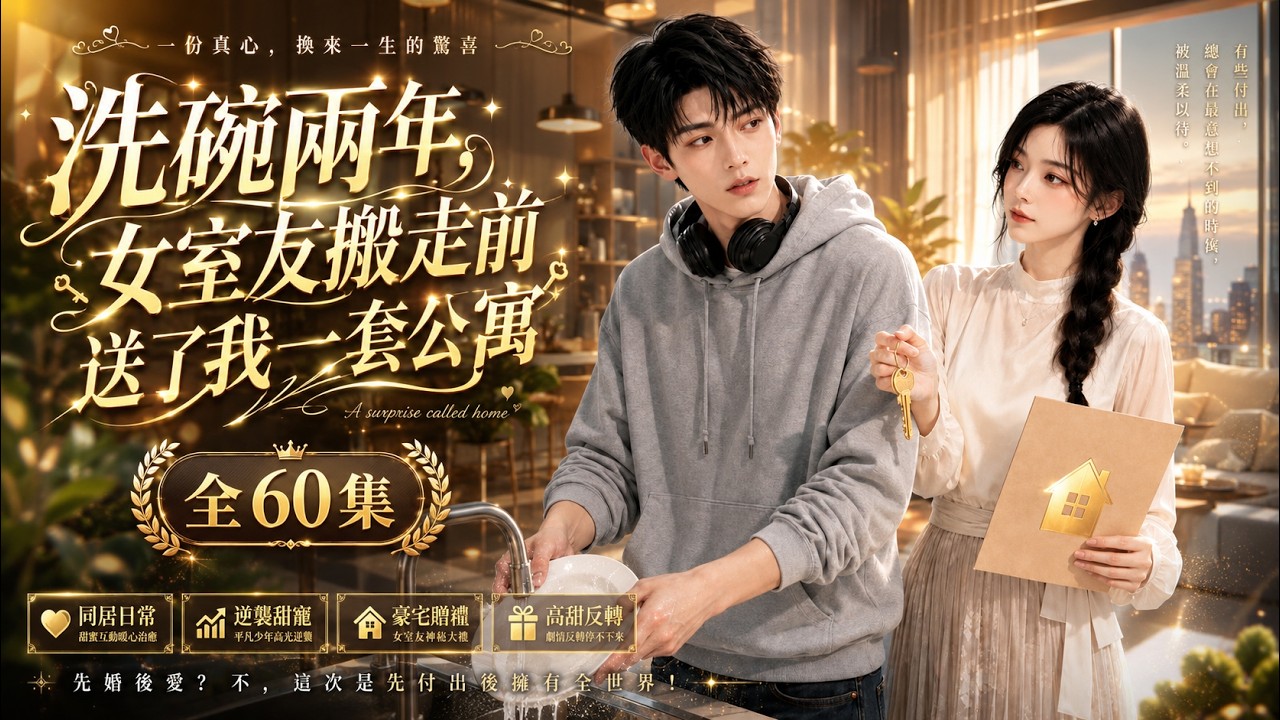 【洗碗兩年，女室友搬走前送了我一套公寓】全60集｜他默默分擔家務兩年，女室友搬走前竟送他一套公寓🏠 #AI短劇 #都市 #合租 #暖心 #逆襲 #女室友 #送公寓 #真誠可靠 #雙向奔赴 #短劇推薦