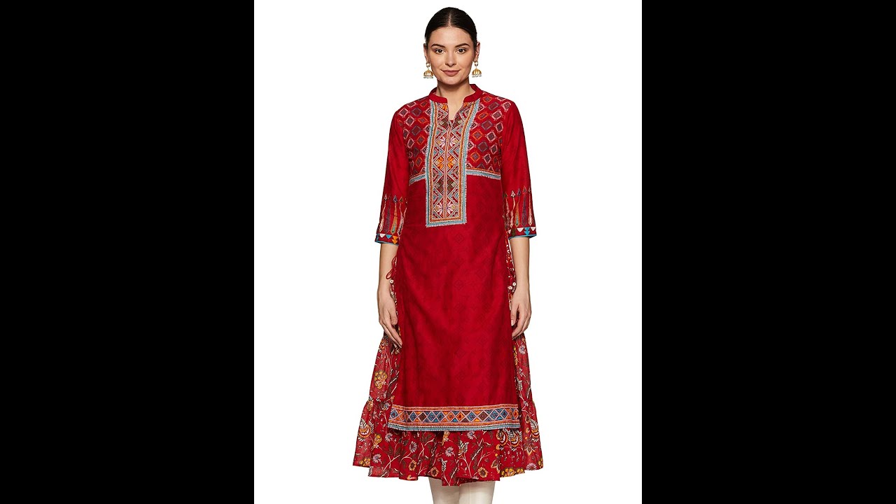 Buy Online - BIBA Women's Cotton Kurta with three quarter sleeve 