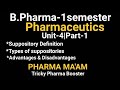 Suppositories|Types|Advantages|Disadvantages|Pharmaceutics|B.Pharm-1sem|Unit-4|Part-1#aktu #pharmacy
