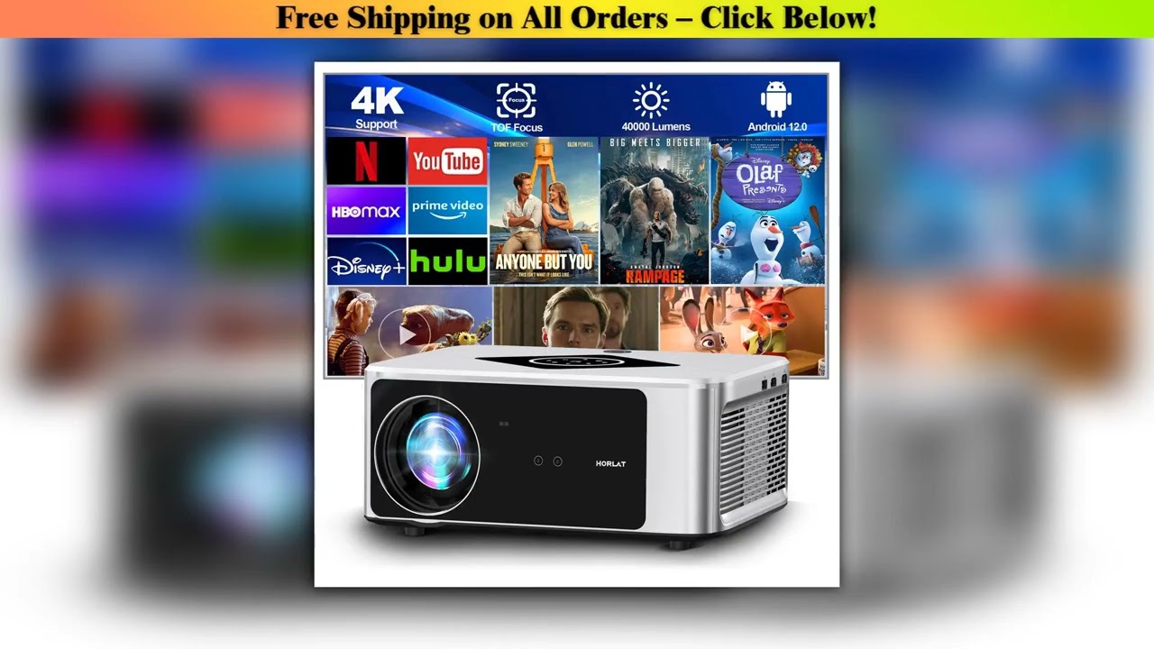 HORLAT Projector 2000Ansi Lumens Full HD 1080P 4K Video Auto Focus& Keystone Home Cinema 5G WiFi