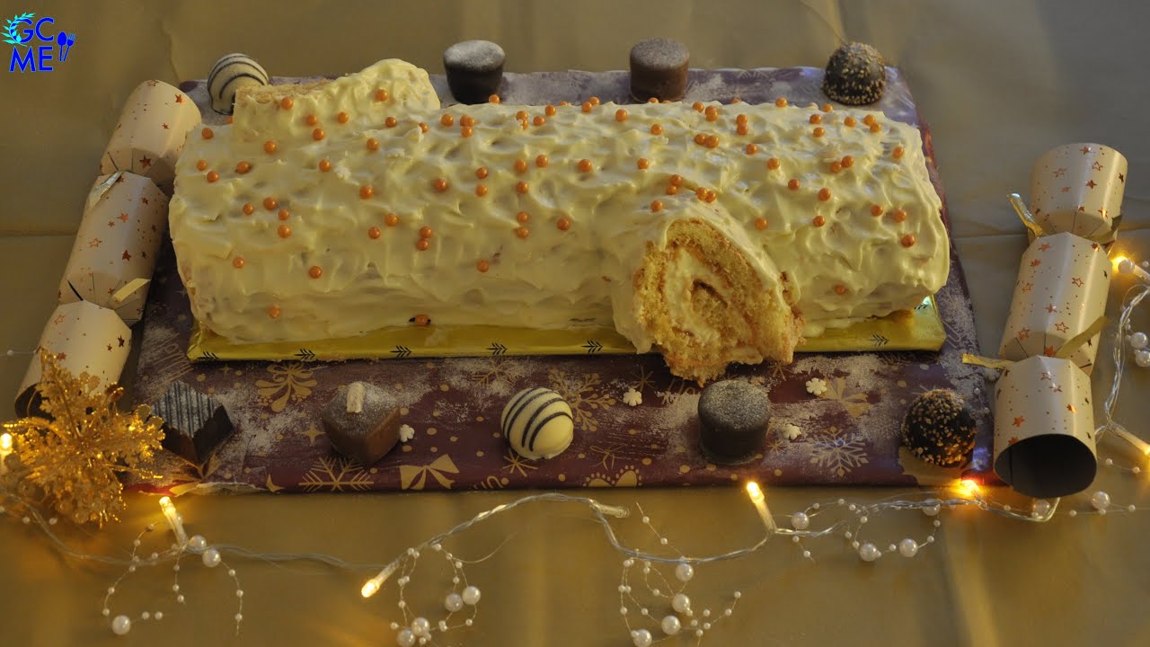 Snow White Yule Log Cake with White Chocolate Ganache -      