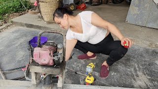 Girl repairs and restores broken compactor.
