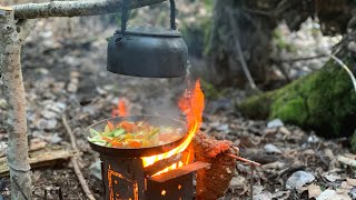 Spring Hike & Bushcraft Dinner on a Firebox Stove by Woodland Stream