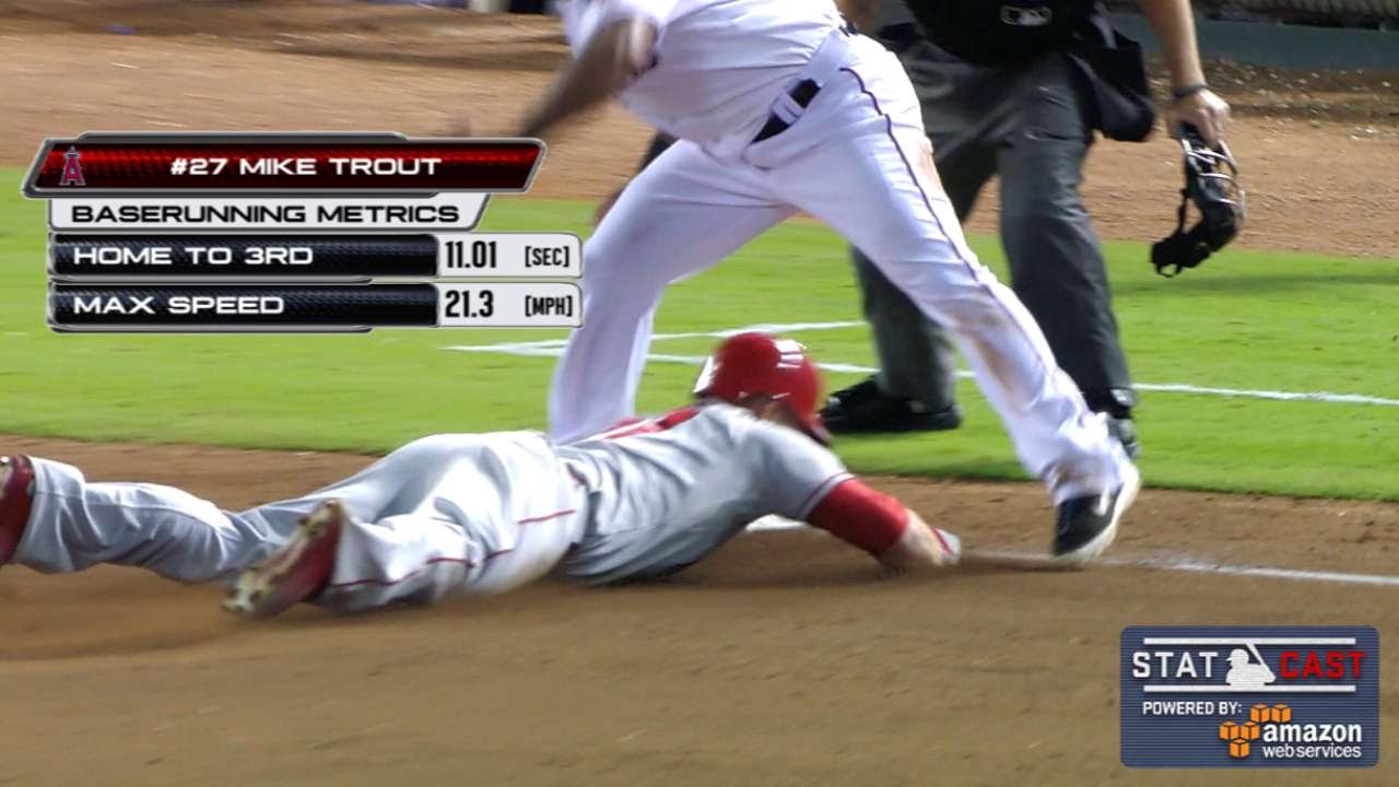 LAA@TEX: Trout races to third at 21 mph on a triple