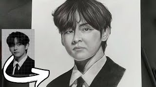 OMG V! 🤩 Hyper-Realistic Pencil Drawing of BTS's Kim Taehyung (Fan Art Time-lapse) 💜