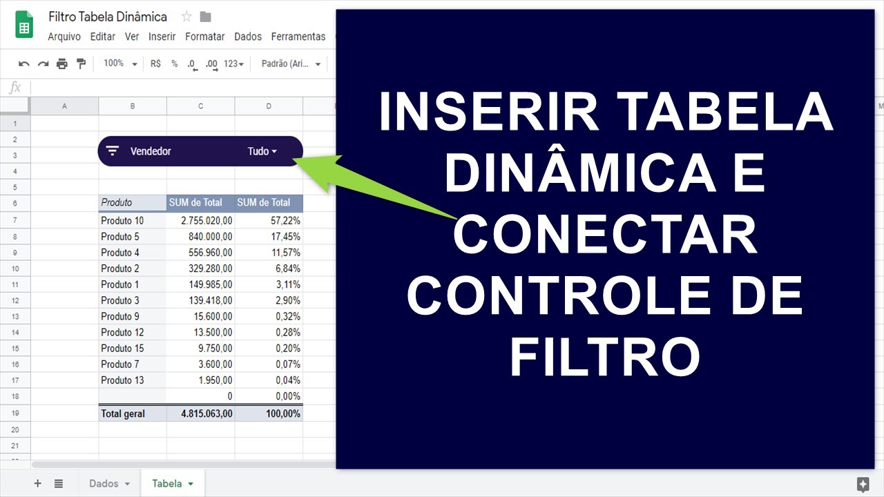 Inserir Controle de Filtro em Tabela Dinâmica de Planilha do Google ...