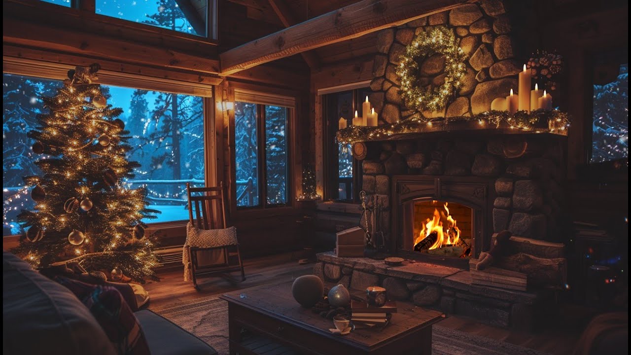 Relaxing Winter Piano Music ️ Fireplace & Snowfall Ambience for Sleep ...